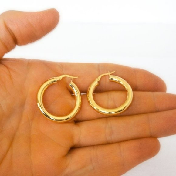 Thick 4 mm Gold Hoop Earrings Real 10K Yellow Gold Hoops NEW! Stamped 10K ITALY - Picture 6 of 6